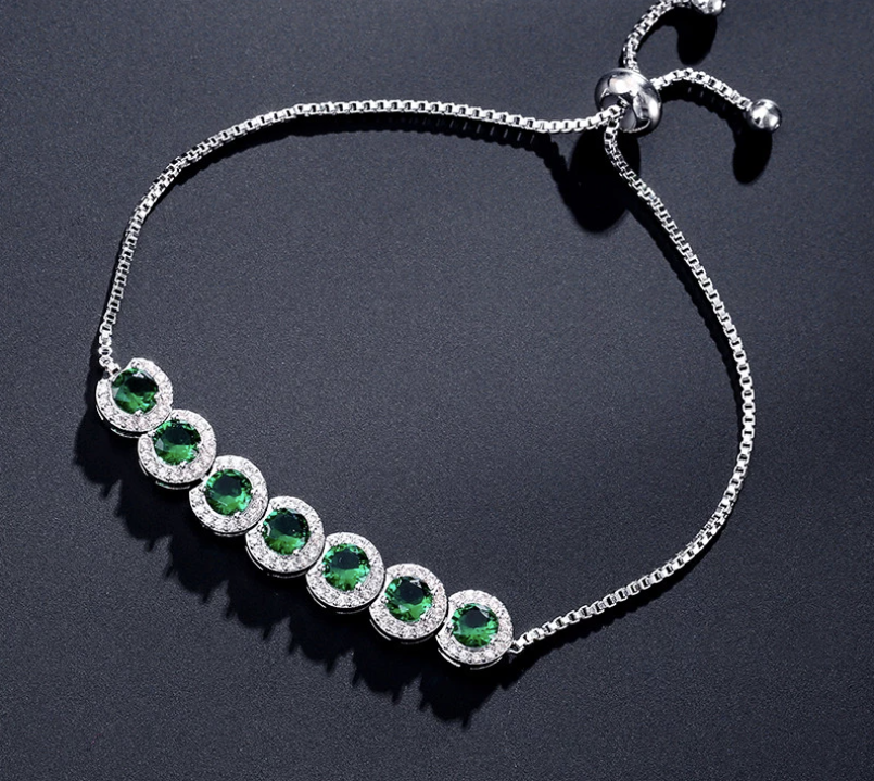 Emerald Green Zirconia Tennis Adjustable Bracelet