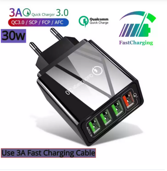 Qualcomm QC 3.0 Fast Charger With 4 USB Port 3A 30W Quick Charge For All Brands