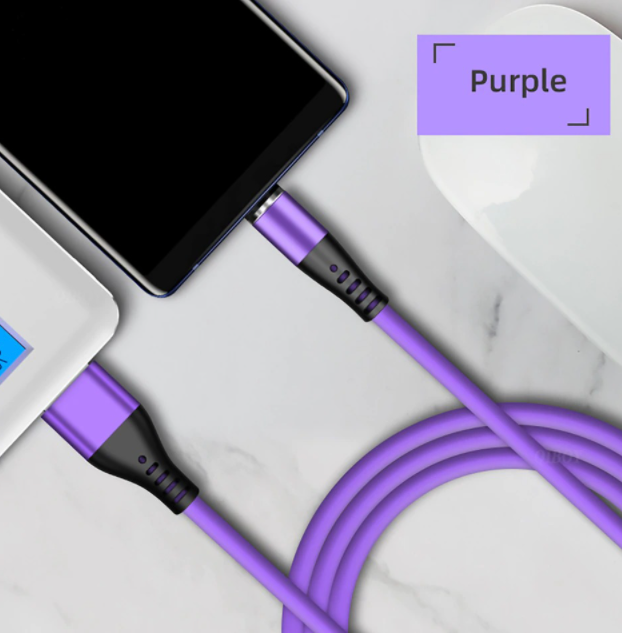 Purple Magnetic Fast Charging Cable - Liquid Silicone 1 Meter- LED Fast Charging Cable