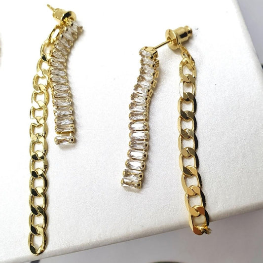 Double Gold Zircon Chain Earrings