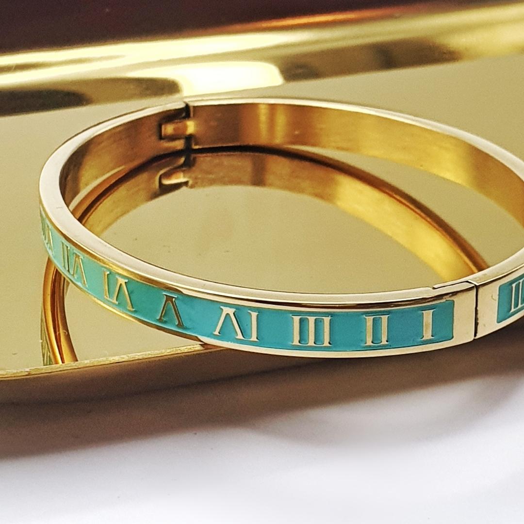 Turquoise Green Roman Numeral Bangle