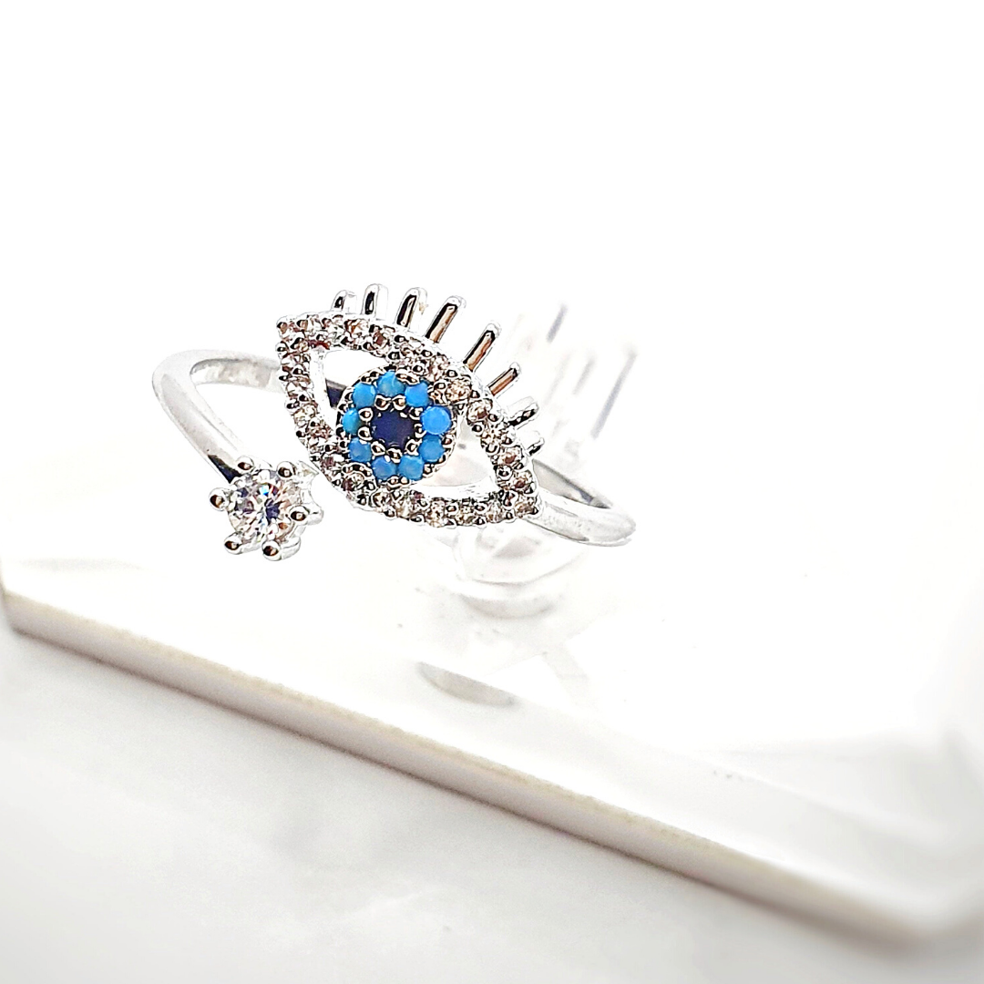 Silver Turkish Eye Ring (Adjustable)