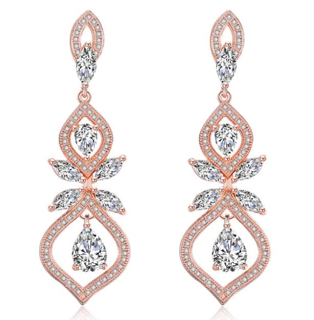 Double drop dangling zircon earrings